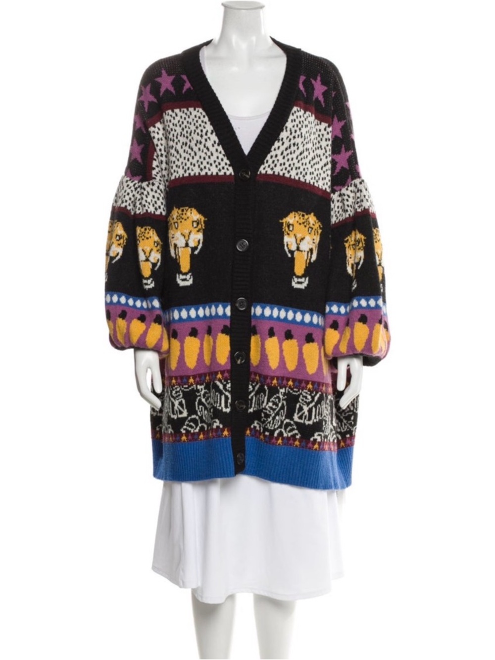 FARM Rio Black & Multicolor Oversized Knit Cardigan Sweater